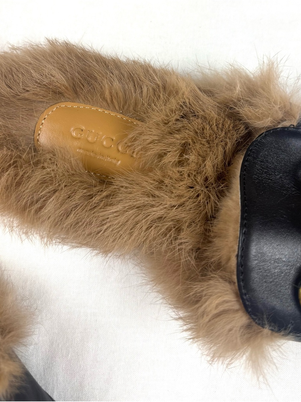 Gucci Fur-Lined Leather Mule - Black & Tan - Picture 4 of 6